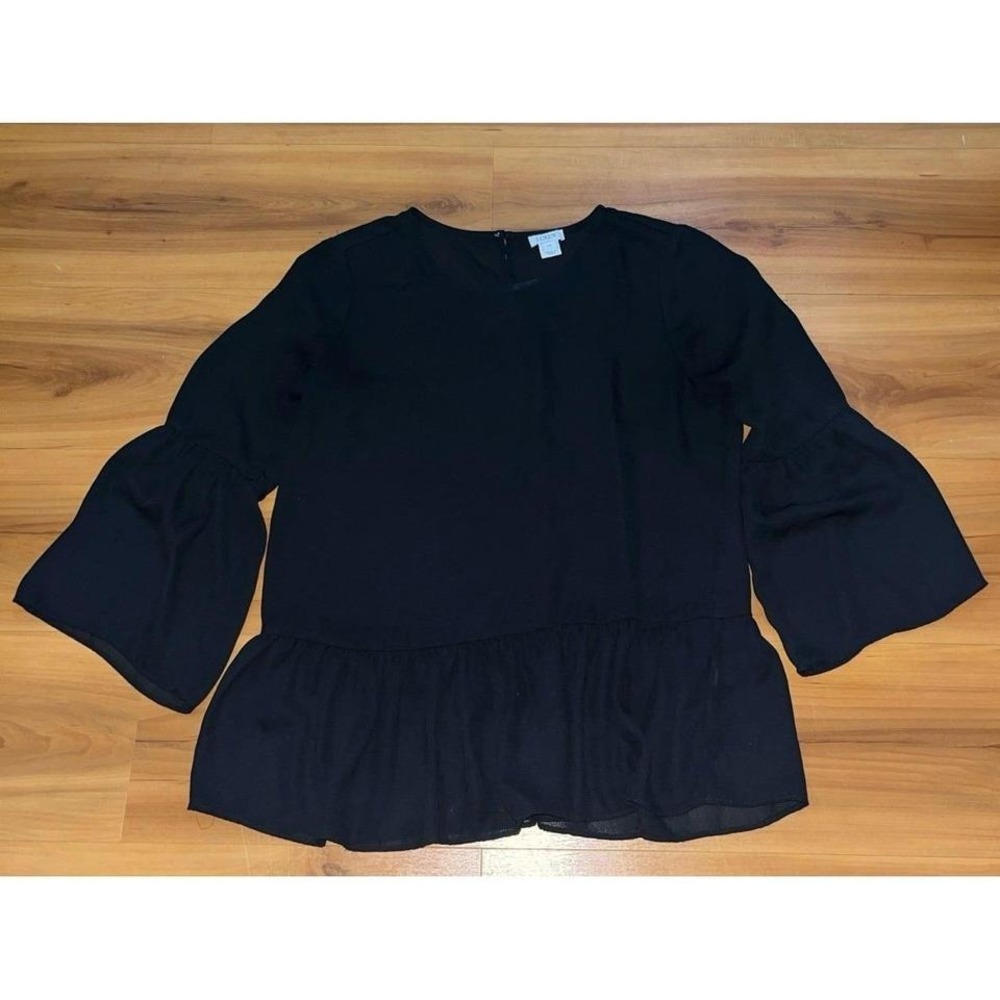 Womens‎ J. Crew Black Eyelet Kimona Sleeve Peplum Blouse Top